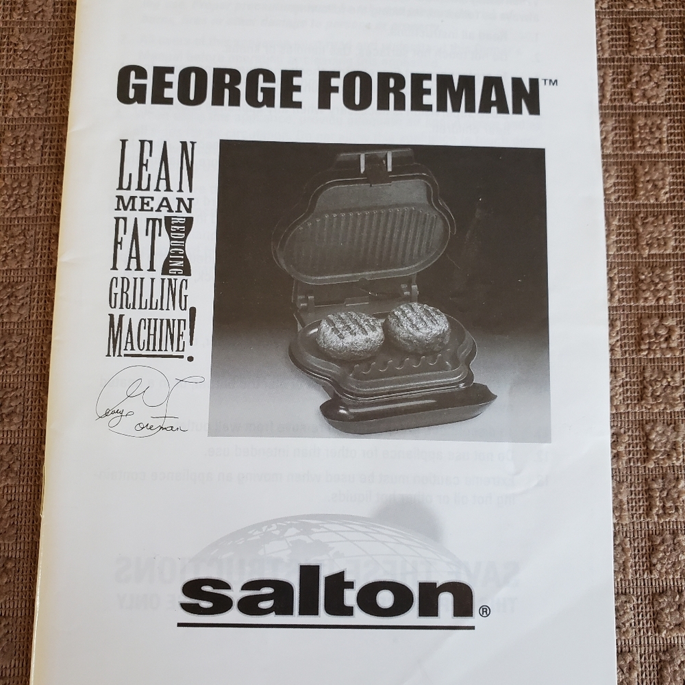 George Foreman Grill GR10 Owner's Manual Book
